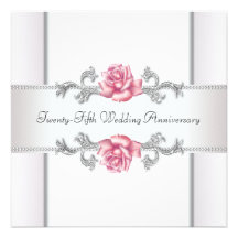 25to aniversario de boda de la plata rosada de los invitación personalizada