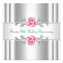25to aniversario de boda de la plata rosada de los invitaciones