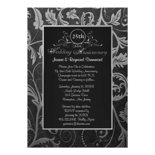 25to aniversario de boda del damasco negro y de pl invitaciones personales 