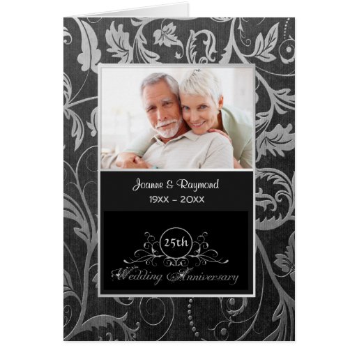 25to aniversario de boda del damasco negro y de pl tarjeton