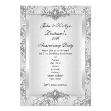 25to Blanco de la plata del damasco de la fiesta d Invitacion Personalizada