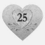 25to Corazón de plata del aniversario Pegatina De Corazón Personalizadas