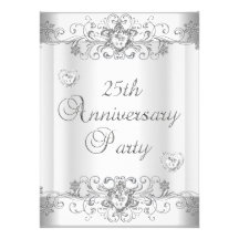 25to Corazones blancos de plata del diamante del a Comunicados Personalizados
