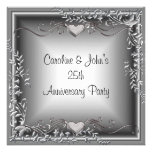 25to Corazones florales de plata negros de la fies Invitaciones Personalizada