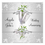 25to Floral blanco de plata elegante del aniversar Invitacion Personal