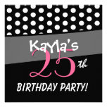 25to Lunares rosados blancos negros del cumpleaños Invitaciones Personales