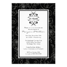 25to Negro y blanco de la invitación de la fiesta 