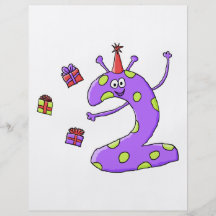 2do Dibujo animado del cumpleaños en púrpura Tarjeton