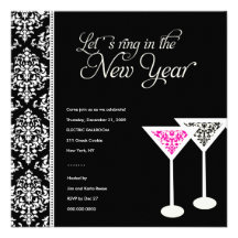 311-Damask el vidrio el 2% el pipe% Noche Vieja Invitacion Personalizada