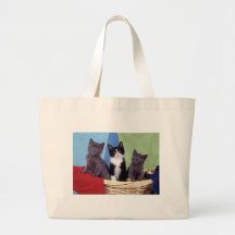 3 gatitos lindos en cesta bolsas lienzo