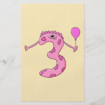 3ro Dibujo animado del cumpleaños en rosa Tarjeton