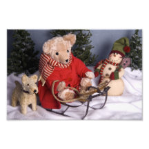 4019 navidad Sledding del oso y de los amigos de p Arte Fotografico
