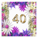 40.o compromiso floral elegante del cumpleaños invitaciones personalizada