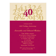 40.o Invitación de rubíes del aniversario de boda