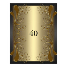 40.o Negro del cumpleaños y encanto floral del oro Comunicados Personalizados