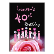 40.o Rosa de la fiesta de cumpleaños subió y velas Invitación