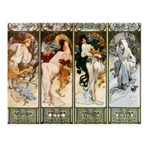 4 estaciones A. Mucha Postcard Postales