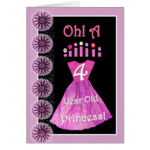 4ta princesa feliz del cumpleaños - vestido y vela tarjeta