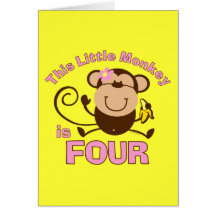 4to chica del cumpleaños del pequeño mono felicitaciones