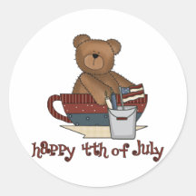 4to feliz del oso de peluche de julio 1 etiqueta