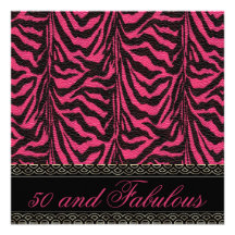 50.a raya del rosa de la cebra del juerguista de 5 invitaciones personalizada