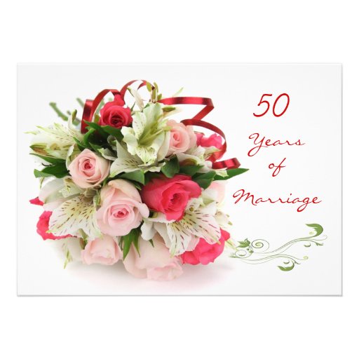 50.o Aniversario de boda.  Rosas y lirios Invitaciones Personalizada