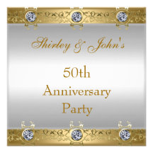 50.o Blanco del oro de la fiesta de aniversario de Invitación