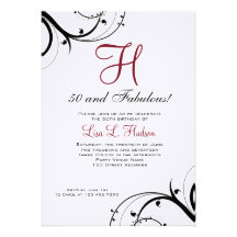 50.o cumpleaños de los remolinos negros rojos de r invitacion personalizada