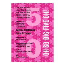 50.o El rosa moderno del cumpleaños deja B207 Invitación Personalizada