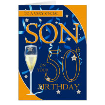 50.o Hijo del cumpleaños - vidrio de Champán Felicitación