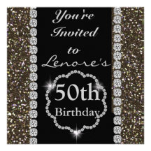 50.o Invitación CRISTALINA NEGRA del cumpleaños de