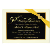 50.o Invitaciones de la cinta del oro del aniversa Invitaciones Personalizada