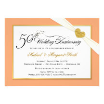 50.o Invitaciones del aniversario - coral y oro Comunicados Personalizados