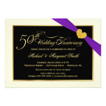 50.o Invitaciones púrpuras de la cinta del anivers Invitaciones Personalizada