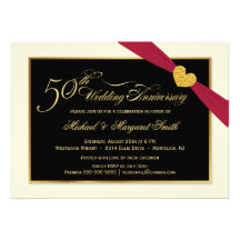 50.o Invitaciones rojas de la cinta del aniversari Comunicados Personalizados