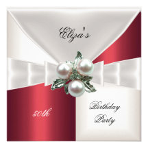 50.o Joya blanca roja elegante del control del cum Invitaciones Personalizada