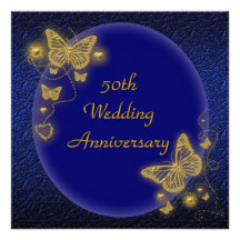 50.o oro elegante de la mariposa del aniversario d invitaciones personales 