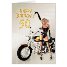 50.o Tarjeta de cumpleaños con un chica de la moto