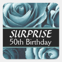 50.os rosas elegantes del azul del cumpleaños de l colcomanias cuadradas personalizadas