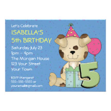 5to perro de perrito del cumpleaños del personaliz invitacion personalizada