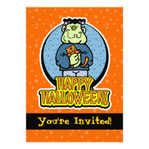 5x7 Frankenstein e invitaciones de Halloween del g Invitaciones Personalizada
