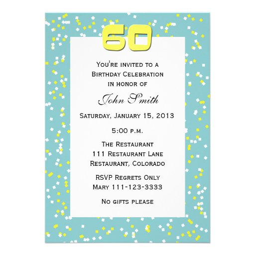 60.o Invitación del cumpleaños -- Confeti