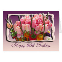 60.o Tarjeta del feliz cumpleaños - tulipanes rosa