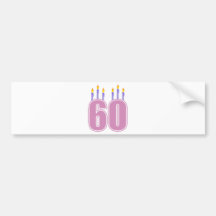 60 velas del cumpleaños (rosa/púrpura) etiqueta de parachoque