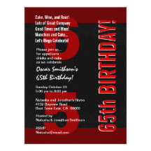65.o Rojo blanco F430 del negro moderno del cumple Invitaciones Personalizada