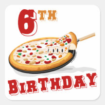 6to Fiesta de la pizza del cumpleaños Colcomanias Cuadradass