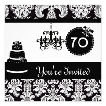 70.o Damasco negro y blanco Invitatio de la fiesta Comunicado Personalizado