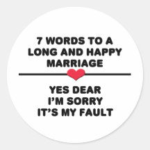 7 palabras para una boda larga y feliz pegatina redonda