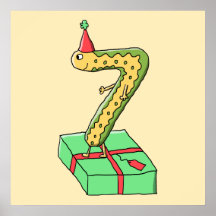 7mo Dibujo animado, amarillo y verde del cumpleaño Posters
