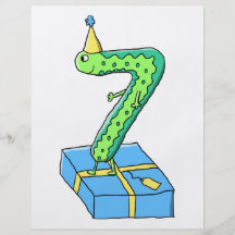 7mo Dibujo animado, verde y azul del cumpleaños Tarjetón